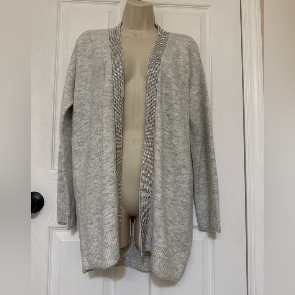 Vince Camuto Gray Sparkle Trim Open Front Cardigan XS - Picture 2 of 4